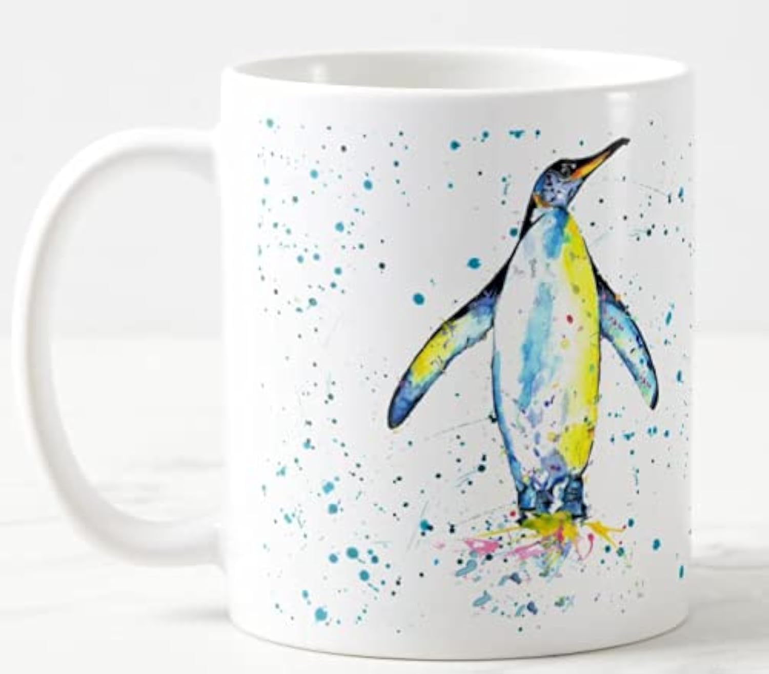 Vixar Penguin Bird Watercolour Rainbow Art Coloured Mug Cup, Gift, Birthday, Work, Office, Christmas Tea Coffee (White)