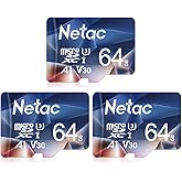 Netac 64GB 3 Pack Micro SD Card Ultra Micro SDXC TF Memory Card Extend Capacity Up to 100MB/s, 667X, U3, C10, V30, A1, FAT32,