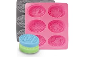 PONGJA 2PCS Bee Silicone Soap Molds Set, 3D Beehive Honeycomb Ice Cube Tray Mini Chocolate Cake Mold for Cookies Mousse Fondant Pudding Candle Muffin Baking Tray Mold - Pink & Gray