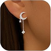Moon And Star Earrings for Women Sterling Silver Post Stud Earring Hypoallergenic Dangle Earrings With Star Drop Women Gifts