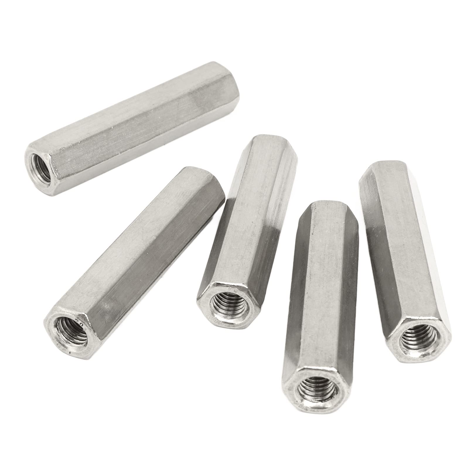 Pack Of 5 M8 X 1.25-Pitch 60mm Length Metric Hex Coupling Nut 304 Stainless Steel Fully Threaded