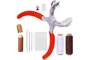 Stitching Hole Punch BUTUZE,4mm Silent Leather Hand Pliers(Rhombus 4 Teeth and 2 Teeth) with Wooden Needle Case,Waxed Thread for Belts, Straps, Saddles, Shoes, Fabric, Leather DIY