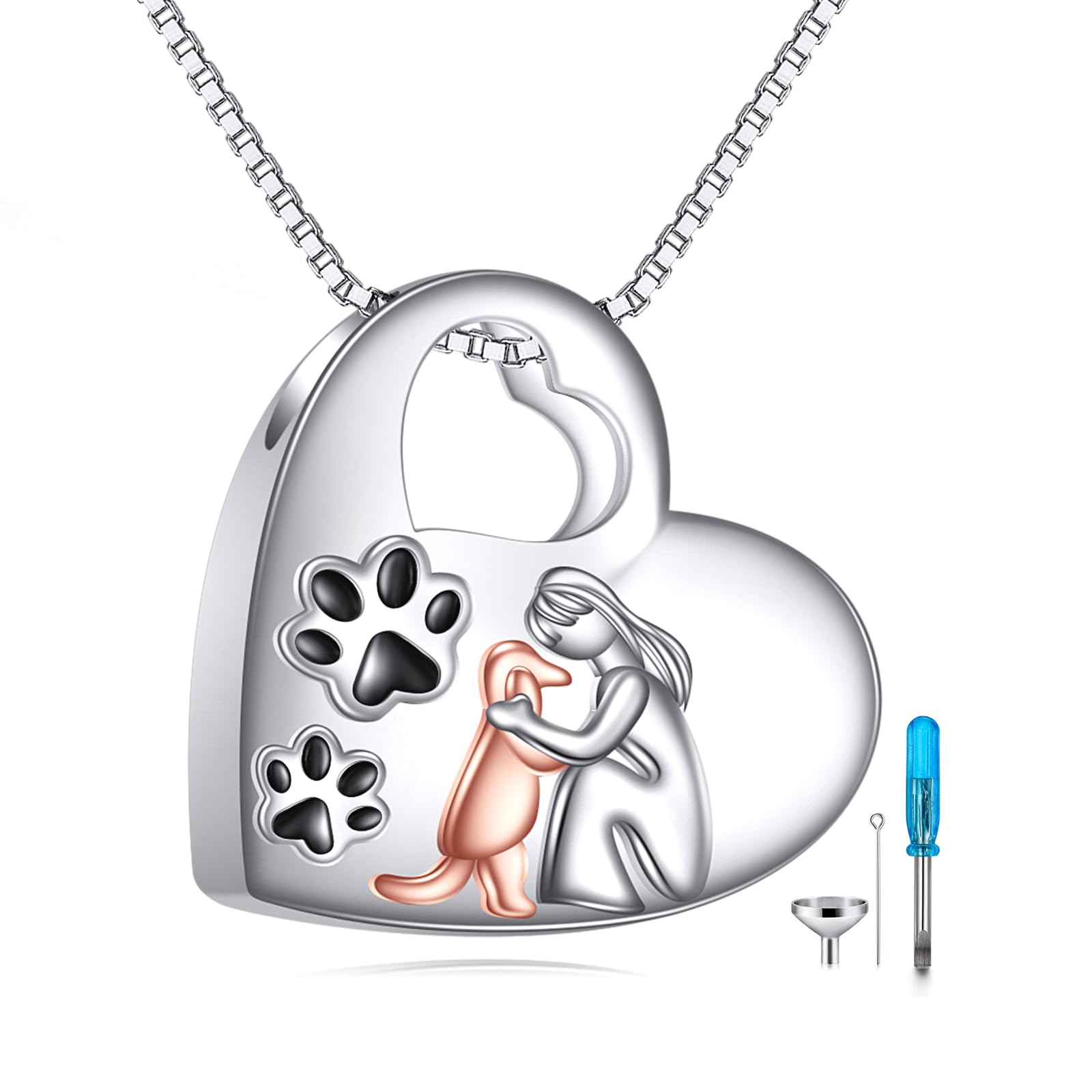 ONEFINITY 925 Sterling Silver Urn Necklace for Ashes Cat/Dog/Owl Ashes Necklace Cremation Jewellery Gifts (dog urn necklace)