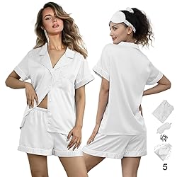 WJing Yi Jia 5Pcs Womens Soft Satin Pajama Set