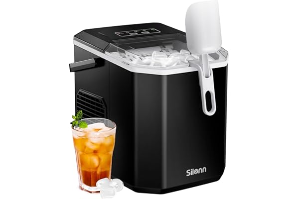 Silonn Ice Maker Countertop, Portable Ice Machine with Carry Handle, Self-Cleaning Ice Makers with Basket and Scoop, 9 Cubes 