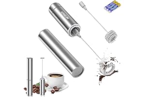 VOMELON Milk Frother Handheld, Battery Operated Travel Coffee Frother Milk Foamer Drink Mixer with 2 Stainless Steel Whisks for Hot Chocolate, Batteries Included, Silver