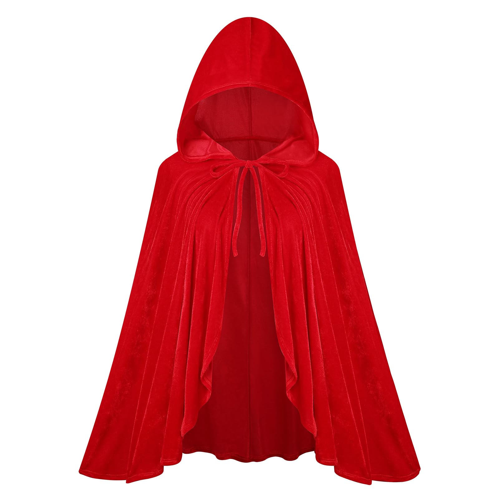 maxToonrain Red Riding Hood Cape Hooded Red Cape Cloak Adult Velvet Little Riding Hood Costumes Fairytale Character Halloween World Book Day Outfit for Women (Solid Red,70cm)