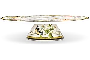 Abbott Collection Butterfly Garden Pedestal Cake Stand - Bone China, White/Green (10.5"D)