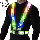 BAOBICUTE LED Reflective Vest, USB Rechargeable Reflective Running Gear with Safety Lights and Adjustable Size Elastic Band Night Vest Gear Accessories for Men Women Kids