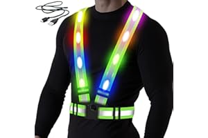 BAOBICUTE LED Reflective Vest, USB Rechargeable Reflective Running Gear with Safety Lights and Adjustable Size Elastic Band Night Vest Gear Accessories for Men Women Kids