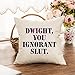 Foozoup Throw Pillow Case The Office Dwight, You Ignorant S. Decorative Farmhouse Style Cotton Linen Cushion Cover with Bears, Beets, Battlestar Galactica Words for Sofa Couch 18 x 18 Inch