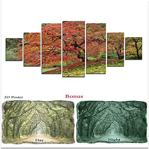 Large Canvas Wall Art Trees Startonight Bundle HD Big Set, Glow Painting Japanese Maple Tree Fall, Unique Modern Europe Framed Artwork, Bonus Gift 3D Poster Green Trees for Living Room
