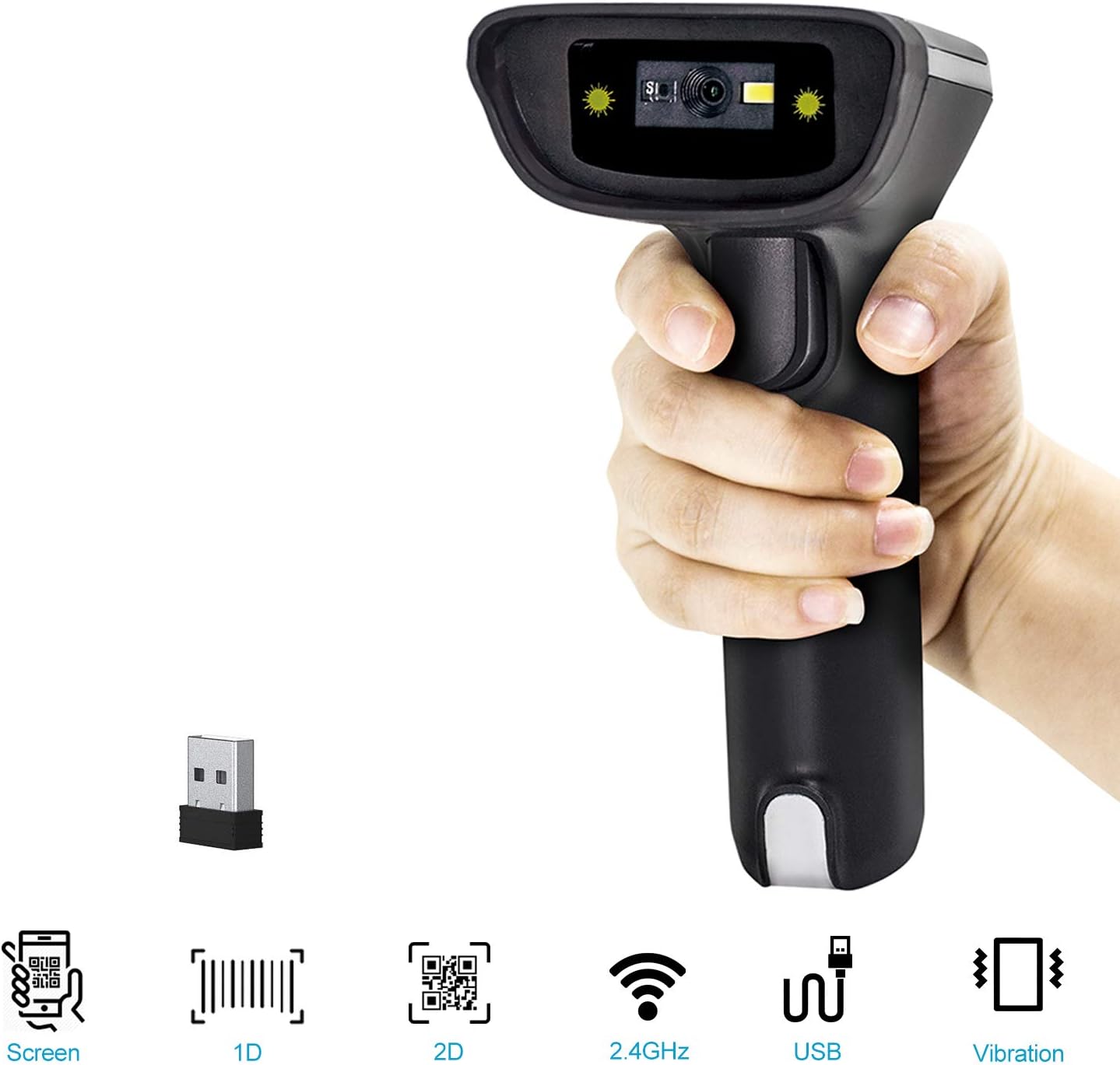 Alacrity 2D 1D QR Wireless Barcode Scanner, 2in1 2.4GHz Wireless USB