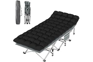Suteck Camping Cot, Folding Camping Cot Bed for Adults Sleeping 1200D Double Layer Oxford Portable Folding Outdoor Cots for Camping W/Soft Pad Carry Bag for Home Office Nap Beach Travel