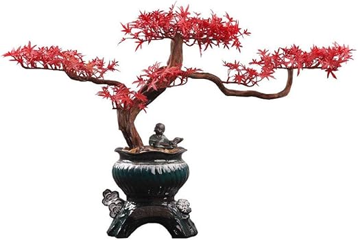 Amazon Com Artificial Bonsai Tree Welcome Bonsai Creative Chinese Style Root Carving Crafts Ornaments Zen Artificial Red Maple Fake Bonsai Home Decoration Ceramic Flower Pot Artificial Potted Ceramic Figurine Home Kitchen