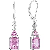 Fahonie Sterling Silver Drop Earrings with Cubic Zirconia Leverback Dangle Earrings Square Birthstone Jewelry Gifts for Women