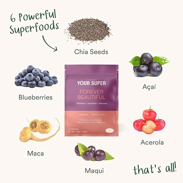 YOUR SUPER FOREVER BEAUTIFUL SUPERFOOD BLEND – ORGANIC SUPERFOOD POWDER FOR HEALTHY SKIN AND HAIR, WITH ORGANIC AÇAÍ, POWDER, MAQUI BERRY, MACA, AND ACEROLA (40 SERVINGS)