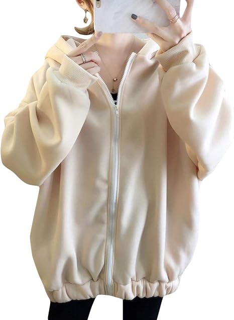 Amazon Bscool パーカー レディース フード付き ジップアップ ゆったり 裏起毛 トレーナー スウェット 厚手 ジップパーカー 無地 ビックシルエット アウター オシャレ ファッション フルジップ トレーナー パーカー 通販