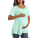DreamGlee Womens Maternity Summer Casual T Shirts Loose Buttons Pregnancy Tunic Shirts for Leggings