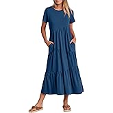 ANRABESS Women Summer Maxi Dress Short Sleeve Swing Casual Asymmetric Tiered Vacation Long Beach Sundress Outfits