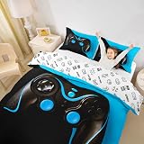 Loussiesd Gamepad Duvet Cover Black Blue 3Pcs Kids Teens Bedding Set view 5