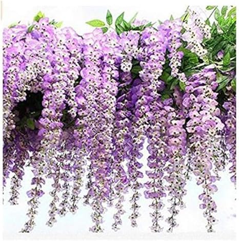 Amazon Weanty 藤の花 パープル 造花 装飾植物 壁掛け インテリア 人工 フェイク 壁掛 グリーン パープル ガーデン 結婚式 パーティー 飾り 12本セット パープル 造花 オンライン通販