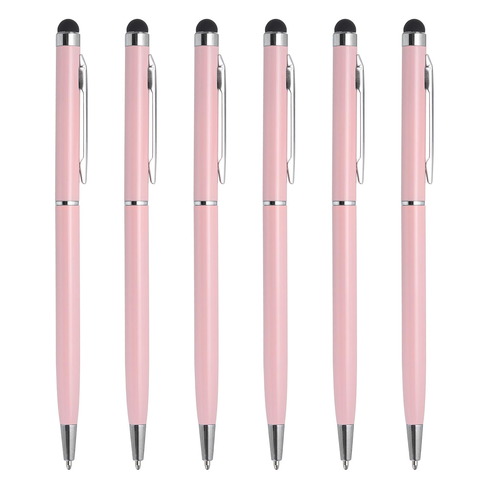uxcell 6pcs Metal Stylus Pen Ballpoint Pen 2 in 1 Universal Retractable Ink Pen with Stylus Tips for All Capacitive Touch Screen Device, Pink