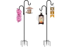 GARGENTOL Double Shepherds Hooks for Outdoor, Bird Feeder Pole with 5 Prongs Base, Heavy Duty Garden Hook for Lantern, Wind Chime and Hummingbird Feeder, 76 Inch, 2 Pack