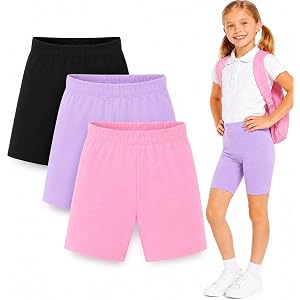 HILEELANG Girls Biker Shorts 3 Pack Cotton Spandex Shorts for Girls Under Dress Soft Stretch Kids Toddler 3–13 Years
