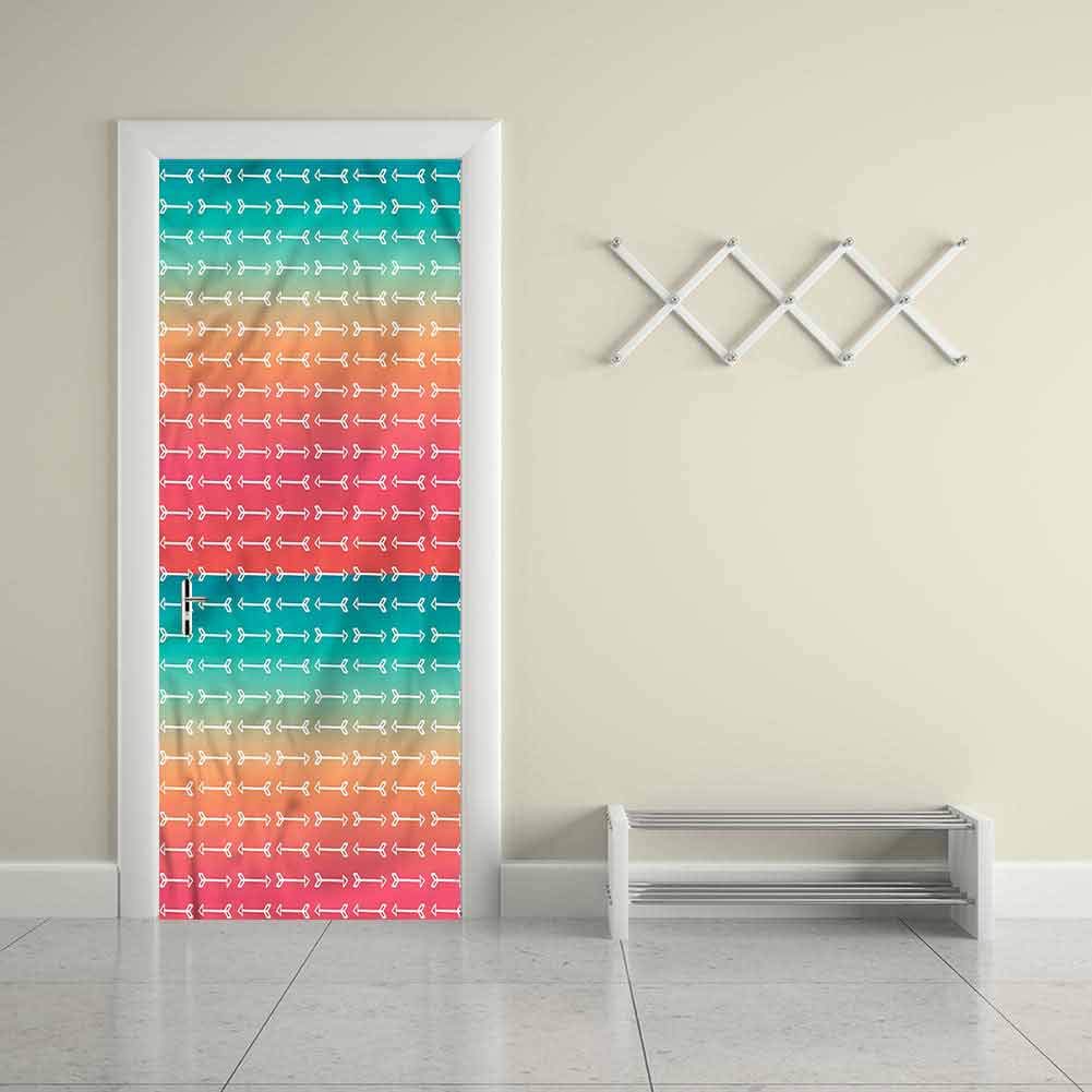 Customized Vintage Decorative Door Sticker Arrow,Geometric Horizontal StripesVinyl Reusable Wall Decal 38"W x 79"H