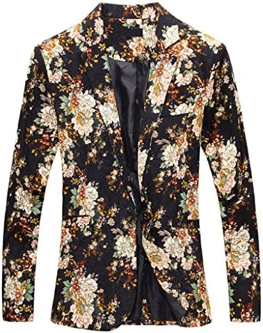 Porlox Mens Stylish Floral Pattern Slim Fit Casual Blazer Jacket Black,US S / Label XL