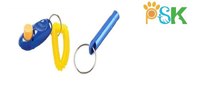 PSK Dog Combo Training Kit - Clicker with Wrist Strap + Training Whistle (Color May Vary) Plastic Training Aid for Dog