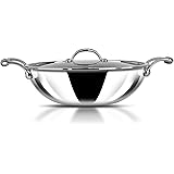 Stahl Artisan Triply Stainless Steel Kadhai with Lid, Kadai for Cooking, Stainless Steel Cookware Triply Kadai, Induction & Gas Stove Compatible, 1.6 L, 20 cm