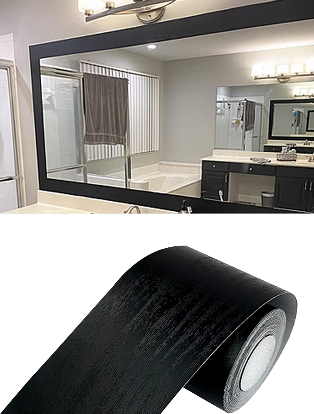 Photo 1 of 10M Black Wood Grain Removable PVC Waterproof Border Wall Decor Removable Self Adhesive Kitchen Bathroom Tiles Sticker Wallpaper 2"x390"