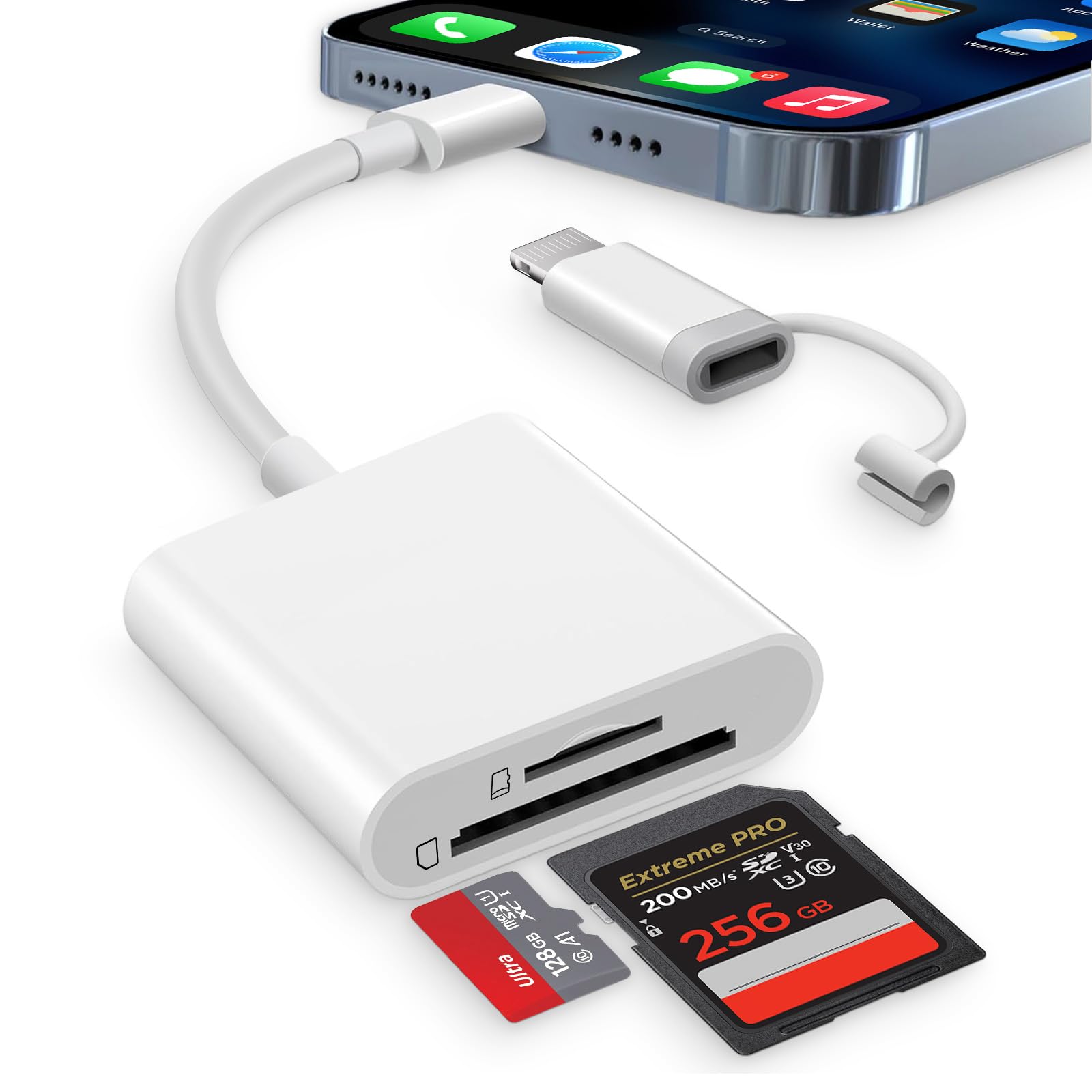 Dalimee SD Kartenleser USB C Lightning für iPhone, Apple MFi Certified, SD Card Reader mit SD und Micro SD/TF Kartensteckplatz, Plug-and-Play, Kartenlesegerät für iPhone15/16/17/iPad/MacBook/Laptop