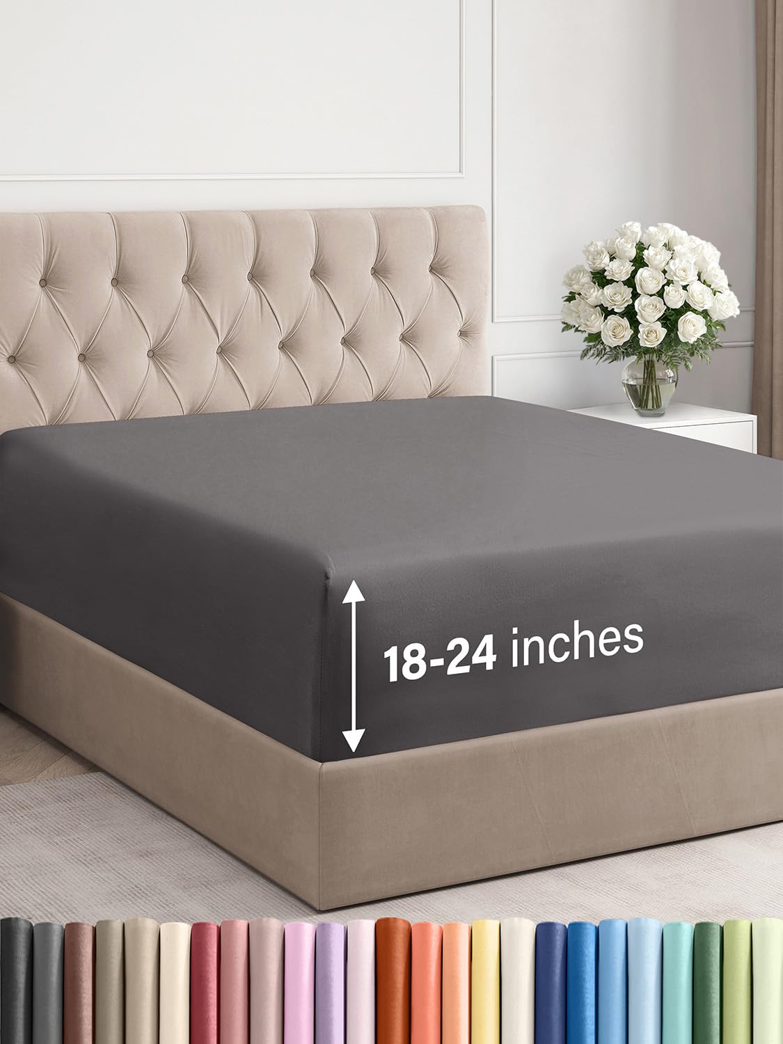 Photo 1 of Extra Deep Twin XL Fitted Sheet - Hotel Luxury Single Fitted Sheet Only - Easily Fits 18 inch to 24 inch Mattress - Ultra Soft, Wrinkle Free with Extra Deep Pockets - Breathable & Comfy - Dark Grey