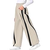 Hvididan Girls Striped Side Fashion Baggy Track Pants Y2K Wide Leg Sweatpants Hiking Pants