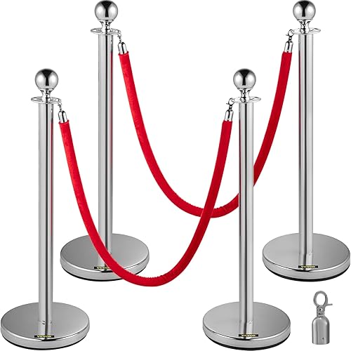 VEVOR Stanchions and Velvet Ropes, Solid Base with Stainless Steel Post ...