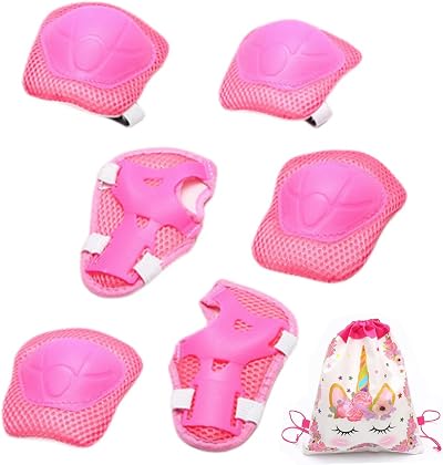 AYNKH 6-Piece Kids Knee Elbow Wrist Protective Set Unicorn Bag 3-12 Years
