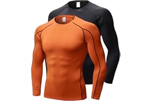QUEERIER Men's Compression Shirts Long Sleeve Workout Baselayer Quick Dry Athletic T Shirts Sport Running Tops 1/2 Pack