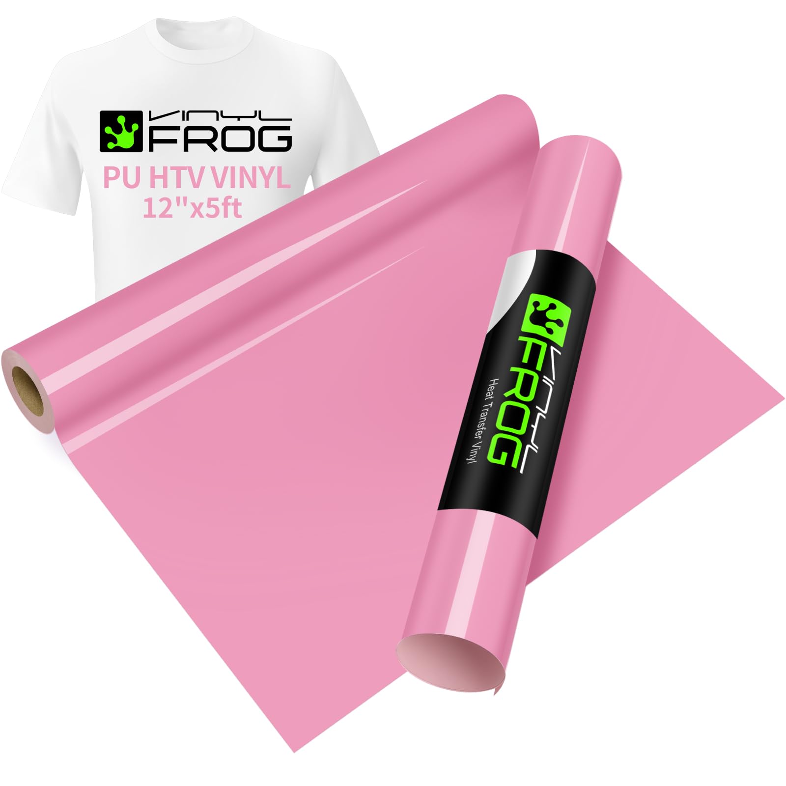 VINYL FROG Heat Transfer Vinyl Roll HTV Vinyl - 30.5x155cm Pink Iron on Vinyl for T-Shirts, Heat Press Vinyl for DIY Craft Designs (Pink)