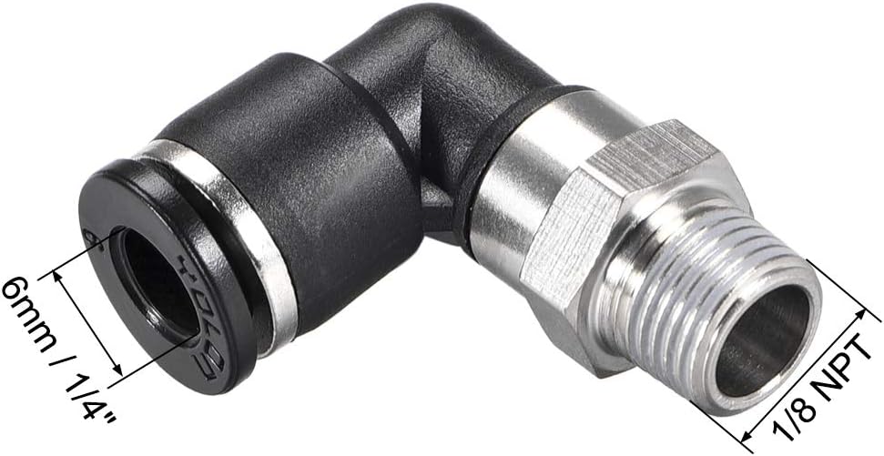sourcing map Push to Connect Tube Fitting Male Elbow 6mm Tube OD X 1/8 NPT Thread Pneumatic Air Push Fit Lock Fitting 6pcs - Image 3