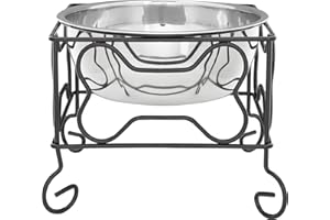 YML Wrought Iron Stand with Single Stainless Steel Bowl Size: Medium (7" H x 9.5" W x 9.5" D)