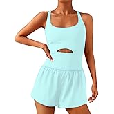 Wenlia Women Workout Romper Onesie with Padded Bras Sleeveless One Piece Outfits Shorts Atheletic Running Jumpsuit Clothes
