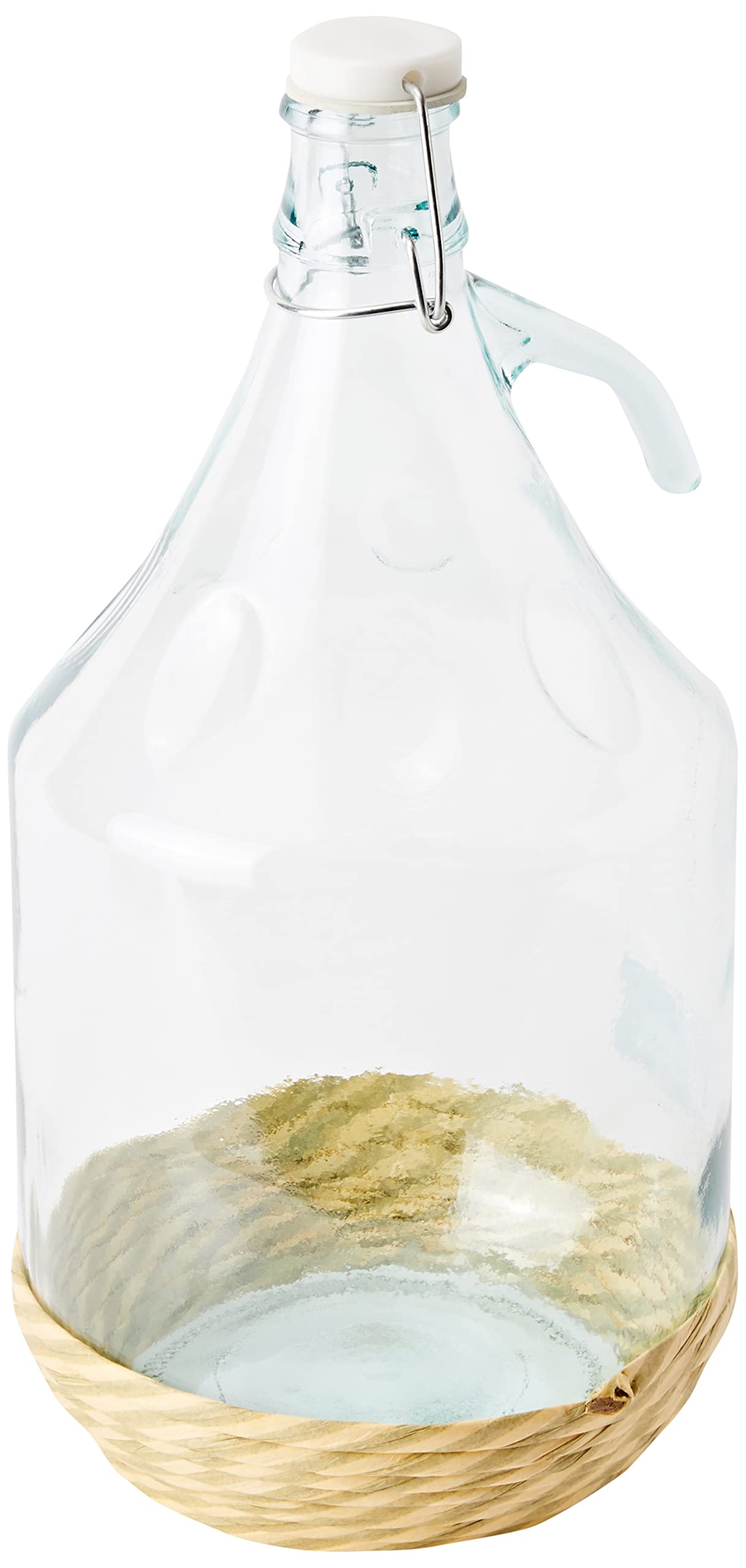 Home Carboy with Mechanical Cap, 5 Litres, Glass, Transparent/Beige, 18 x 18 x 35 cm