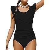 FoWear Girls Swimsuit One Piece Ruffle Trim Swimwear Criss Cross Girls Bathing Suit for 6-14 Years