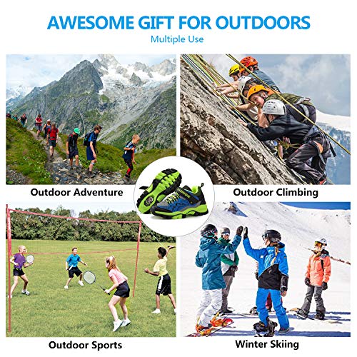 Kids Hiking Shoes School Athletic Tennis Sneaker Slip Resistant Steel Buckle Sole Walking Running Climbing Trekking Sneakers for Boys Girls