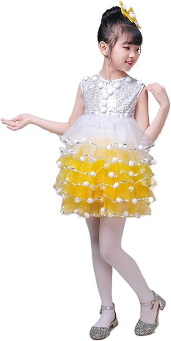 Amazon Co Jp 子供 ダンス 衣装 ガールズ ワンピース キッズ ダンス 衣装 スパンコール ダンス 衣装 ヒップホップ キッズ チアガール 衣装 ダンスウェアジャズダンス 衣装 ラテンダンス 女の子 ステージ衣装 スパンコール衣装 演出服 イエロー 140 ベビー マタニティ