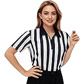 ChinFun Official Referee Costume Shirt Women's Ref Shirt Zipper Collared Umpire Jersey Shirt Basketball Football Halloween