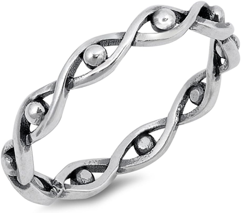 Oxidized Infinity Knot Bead Evil Eye Ring .925 Sterling Silver Band Sizes 3-12